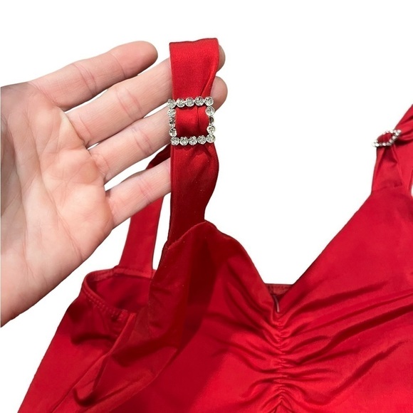 y2K 90s Style Camisole Red Size XS Bling Straps - Picture 2 of 4